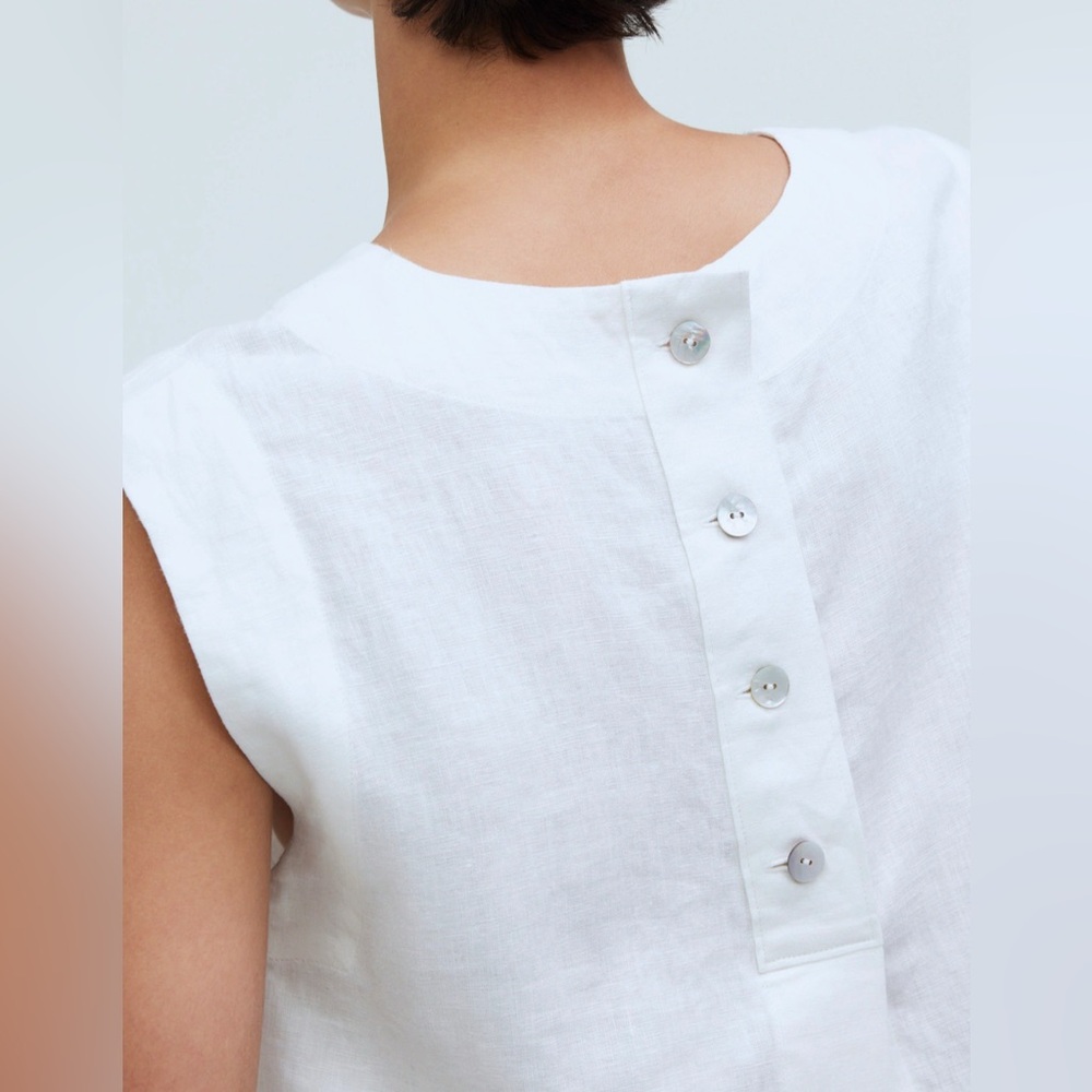 🆕Madewell Bateau-Neck Tank in 100% Linen COLOR Eyelet White Sz Small - Picture 5 of 12